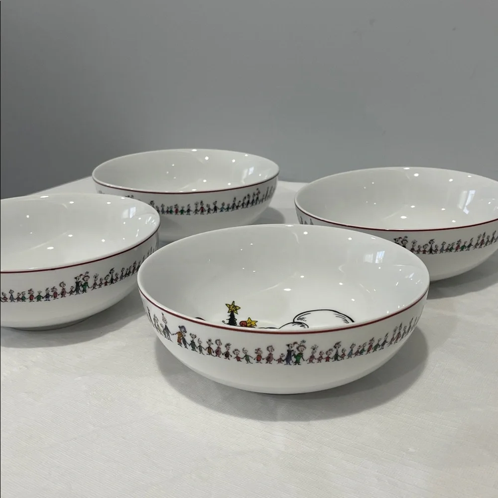 Williams Sonoma Dr. Seuss The Grinch Christmas Porcelain Cereal Bowls Set of 4